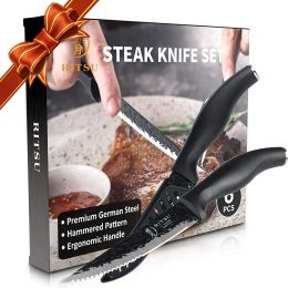 4.5" Steak Knives Set of 6, Premium German Steel Steak Knives with Non-stick Coating, Ultra Sharp Serrated Steak Knife, Ergonomic Handle Design, Suita