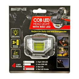 Ultra Bright 200 Lumen COB LED Head Light Lamp with Red LED and Dual Adjustable Bands - Master Lite