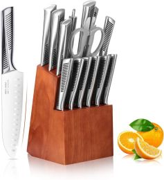 Commercial Home Kitchen Knife Sets 15 Piece With Block Chef Knives Hollow Handle Cutlery Set Etc (Color: As pic show, Type: Kitchen Surpplice)