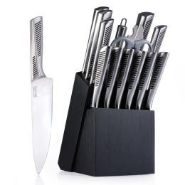 Commercial Home Kitchen Knife Sets 15 Piece With Block Chef Knives Hollow Handle Cutlery Set Etc (Color: Silver, Type: Kitchen Surpplice)