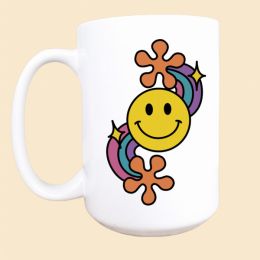 Retro happy face ceramic coffee mug (Color: Coffee, Material: Ceramic, Country of Manufacture: United States)