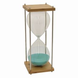 Plutus Brands Bamboo Glass Sand Timer (Color: Blue, Material: Glass, Country of Manufacture: United States)