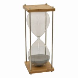 Plutus Brands Bamboo Glass Sand Timer (Color: Gray, Material: Glass, Country of Manufacture: United States)